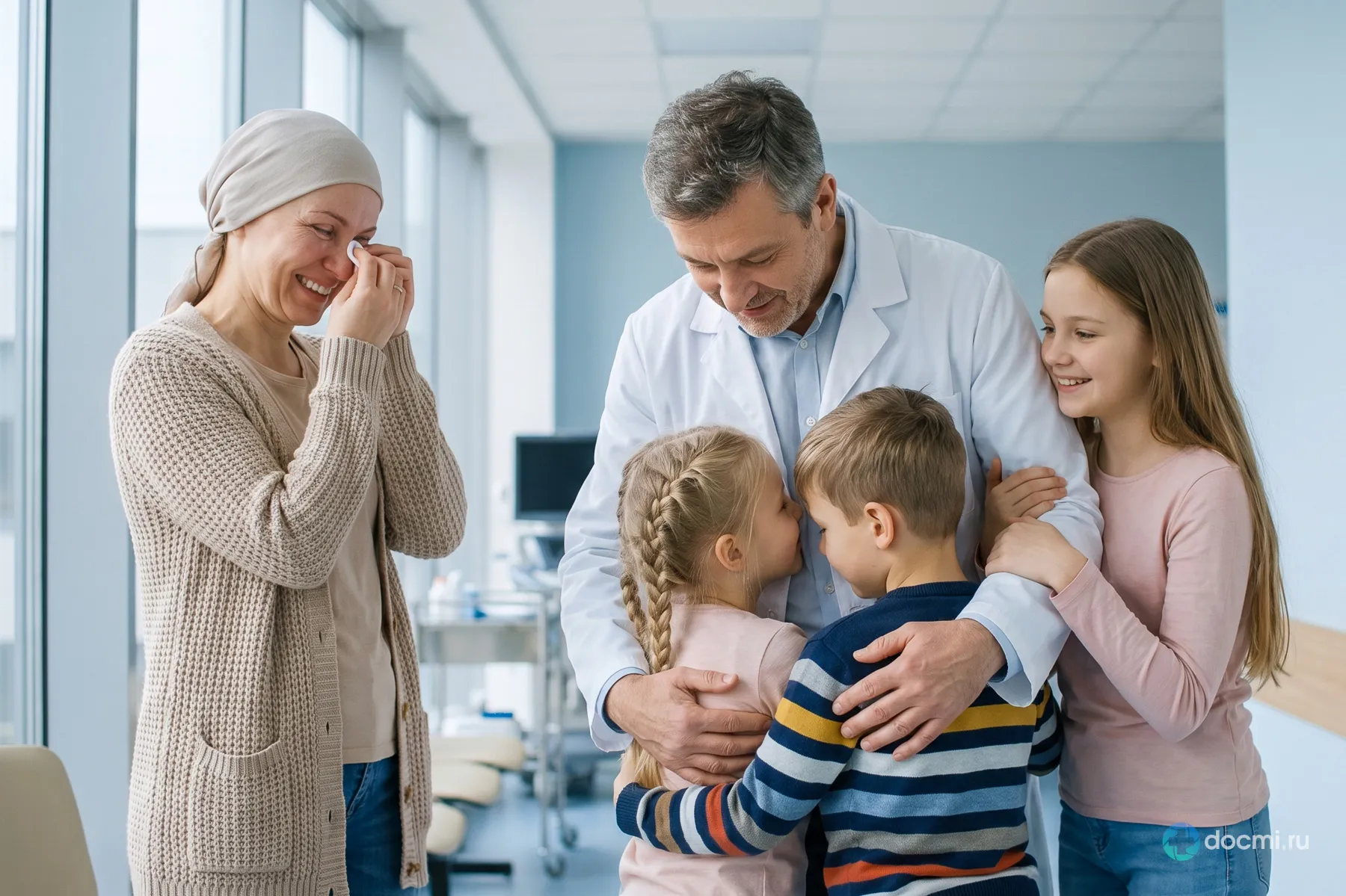 Пациенты благодарят врача-онколога после успешного завершения лечения